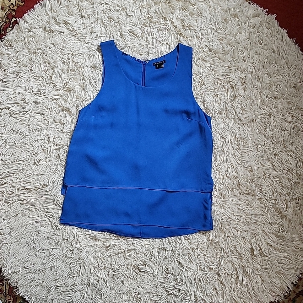 Women's Theory 100% Silk Blue Sleeves Tiered Flowy Blouse - M Medium